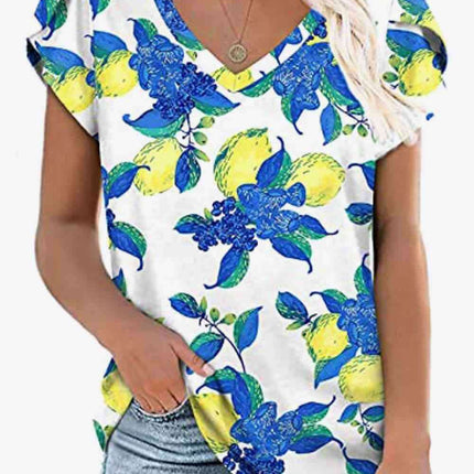 Chic Floral V-Neck Top with Delightful Petal Sleeves