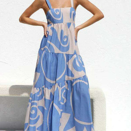 Chic Flowy Skirt Suspender Dress with Elegant Self-Print: A Wardrobe Essential