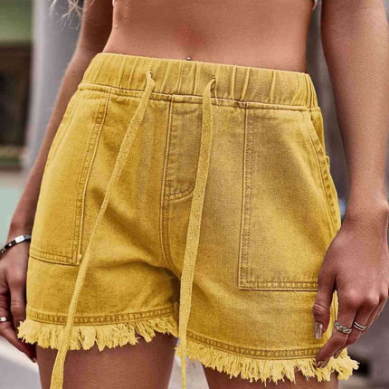 Chic Frayed Hem Drawstring Denim Shorts: Your Summer Essential
