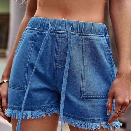 Chic Frayed Hem Drawstring Denim Shorts: Your Summer Essential
