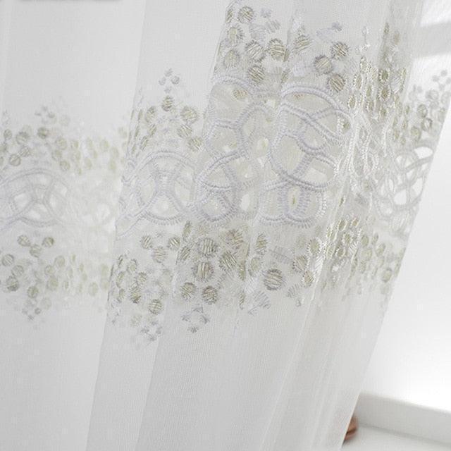 Chic Geometric Embroidered Tulle Drapes for Contemporary Home Decor