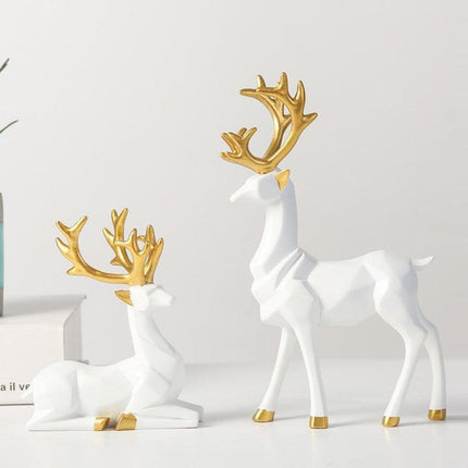 Chic Golden Resin Deer Couple Figurine for Stylish Home Accents - Très Elite