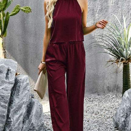 Chic Grecian-Inspired Two-Piece Top and Pants Set