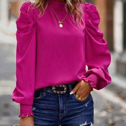 Chic High Neck Smocked Sleeve Blouse for Stylish Women