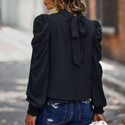 Chic High Neck Smocked Sleeve Blouse for Stylish Women