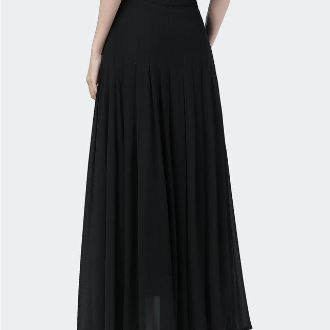 Chic High-Waisted Chiffon A-line Skirt with Stylish Button Slit