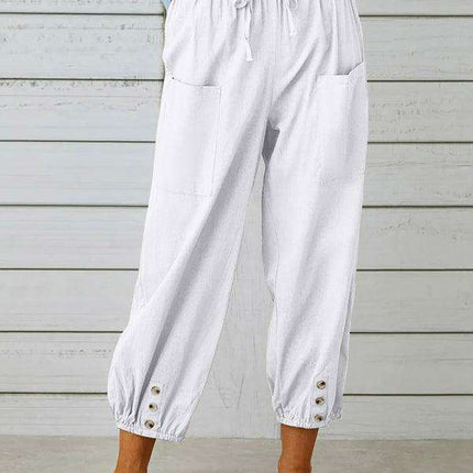 Chic High-Waisted Cotton-Linen Wide Leg Trousers for Women - Effortless Elegance - Très Elite