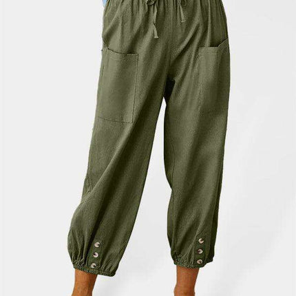 Chic High-Waisted Cotton-Linen Wide Leg Trousers for Women - Effortless Elegance - Très Elite