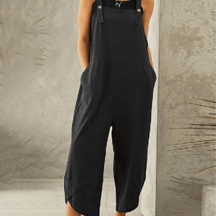 Chic High-Waisted Jumpsuit with Trendy Button Suspenders for Women