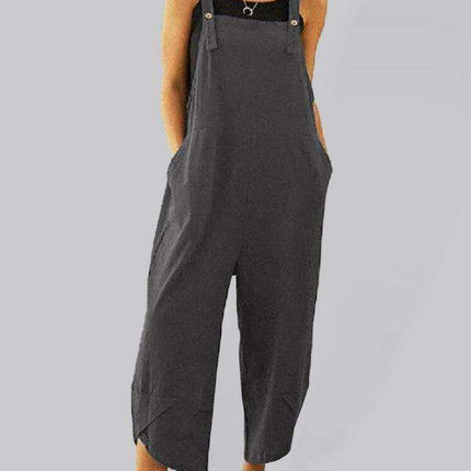 Chic High-Waisted Jumpsuit with Trendy Button Suspenders for Women
