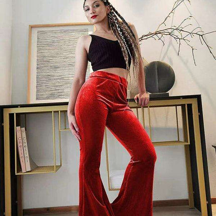 Chic High-Waisted Velvet Flare Trousers for Women: Where Elegance Meets Comfort - Très Elite