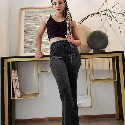 Chic High-Waisted Velvet Flare Trousers for Women: Where Elegance Meets Comfort - Très Elite