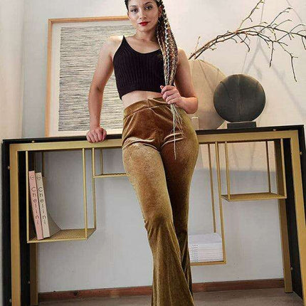 Chic High-Waisted Velvet Flare Trousers for Women: Where Elegance Meets Comfort - Très Elite