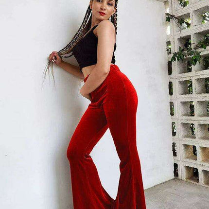 Chic High-Waisted Velvet Flare Trousers for Women: Where Elegance Meets Comfort - Très Elite