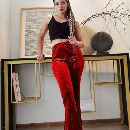 Chic High-Waisted Velvet Flare Trousers for Women: Where Elegance Meets Comfort - Très Elite