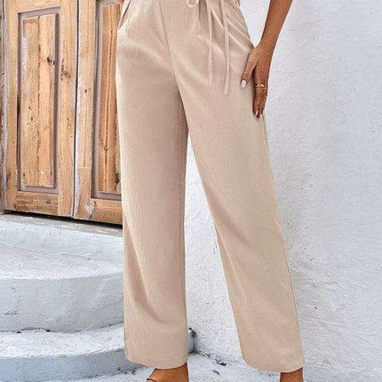 Chic High-Waisted Wide-Leg Trousers with Stylish Tie and Distinctive Print