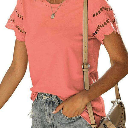 Chic Lace-Detail Herringbone Knit Top for Women