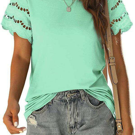 Chic Lace-Detail Herringbone Knit Top for Women