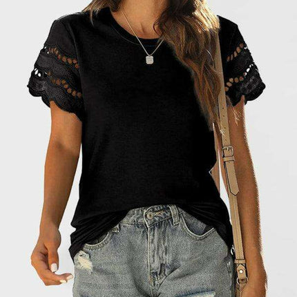 Chic Lace-Detail Herringbone Knit Top for Women