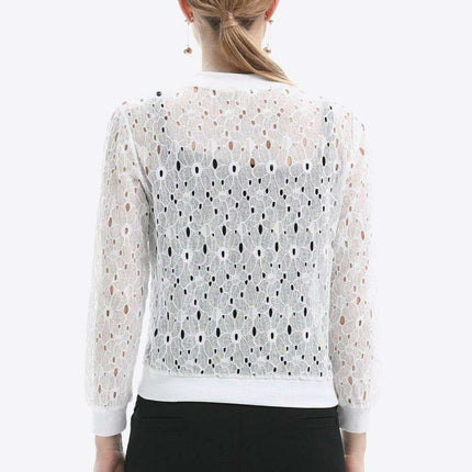 Chic Lace-Detail Zip Jacket for Effortless Elegance - Très Elite