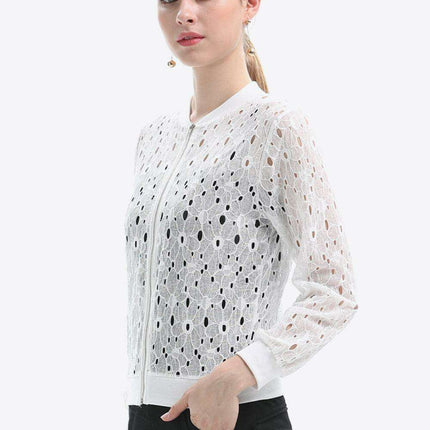 Chic Lace-Detail Zip Jacket for Effortless Elegance - Très Elite
