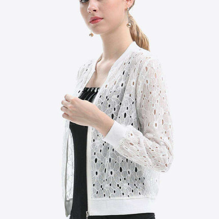 Chic Lace-Detail Zip Jacket for Effortless Elegance - Très Elite