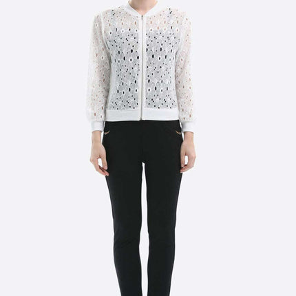 Chic Lace-Detail Zip Jacket for Effortless Elegance - Très Elite