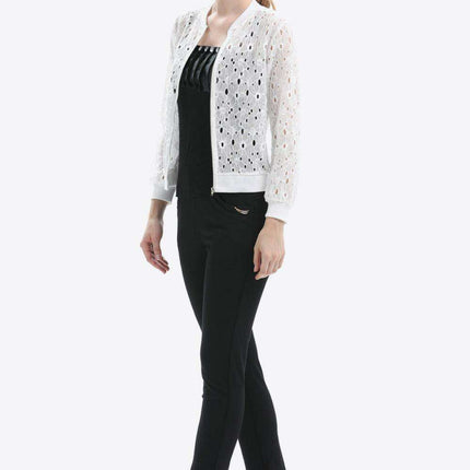 Chic Lace-Detail Zip Jacket for Effortless Elegance - Très Elite