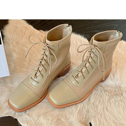 Chic Lace-Up Leather Winter Boots with Chunky Heels for Women - Très Elite