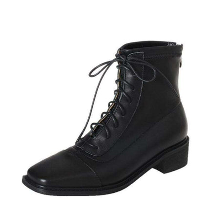 Chic Lace-Up Leather Winter Boots with Chunky Heels for Women - Très Elite
