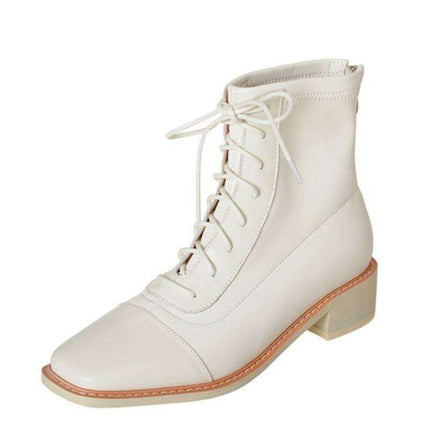 Chic Lace-Up Leather Winter Boots with Chunky Heels for Women - Très Elite