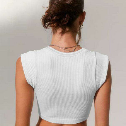 Chic Lace-Up V-Neck Crop Top with Colorful Sleeve Accents