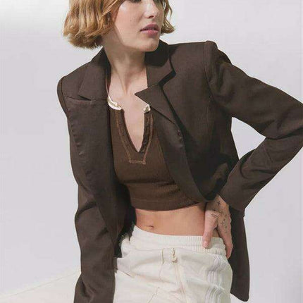 Chic Lace-Up V-Neck Crop Top with Colorful Sleeve Accents