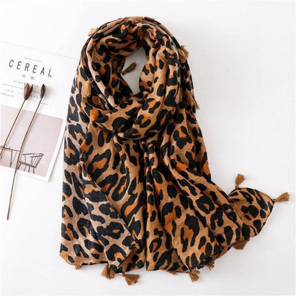 Chic Leopard Print Tassel Viscose Wrap - Très Elite