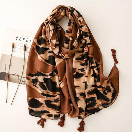 Chic Leopard Print Tassel Viscose Wrap - Très Elite