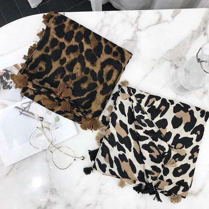 Chic Leopard Print Tassel Viscose Wrap - Très Elite