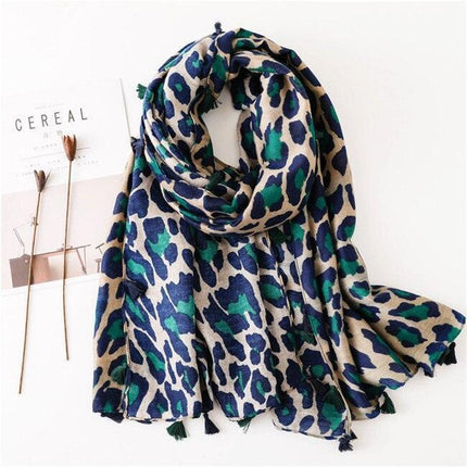 Chic Leopard Print Tassel Viscose Wrap - Très Elite
