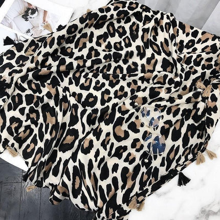 Chic Leopard Print Tassel Viscose Wrap - Très Elite
