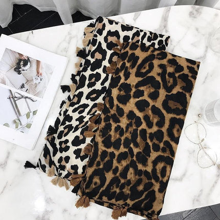 Chic Leopard Print Tassel Viscose Wrap - Très Elite