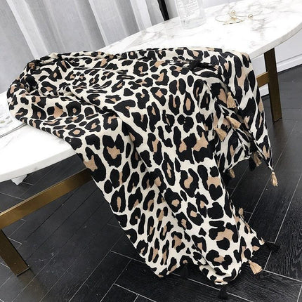 Chic Leopard Print Tassel Viscose Wrap - Très Elite