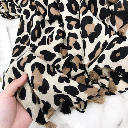 Chic Leopard Print Tassel Viscose Wrap - Très Elite