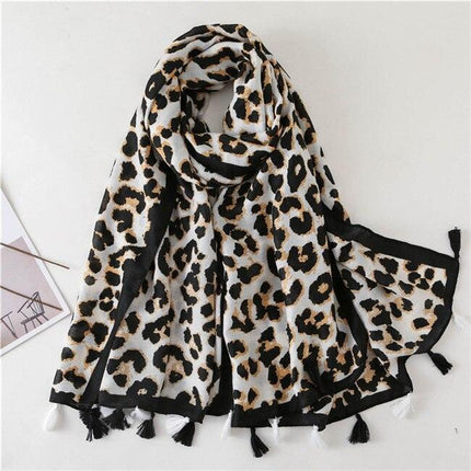 Chic Leopard Print Tassel Viscose Wrap - Très Elite