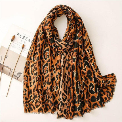 Chic Leopard Print Tassel Viscose Wrap - Très Elite