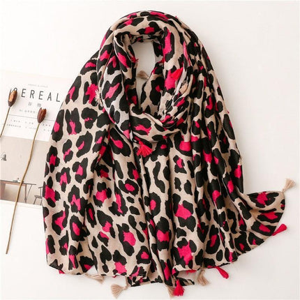 Chic Leopard Print Tassel Viscose Wrap - Très Elite