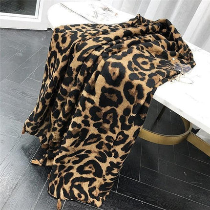 Chic Leopard Print Tassel Viscose Wrap - Très Elite