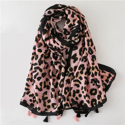Chic Leopard Print Tassel Viscose Wrap - Très Elite