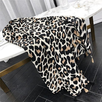 Chic Leopard Print Tassel Viscose Wrap - Très Elite