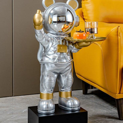 Chic Nordic Astronaut Floor Sculpture with Functional Key Organizer Tray for Elegant Home Decor - Très Elite