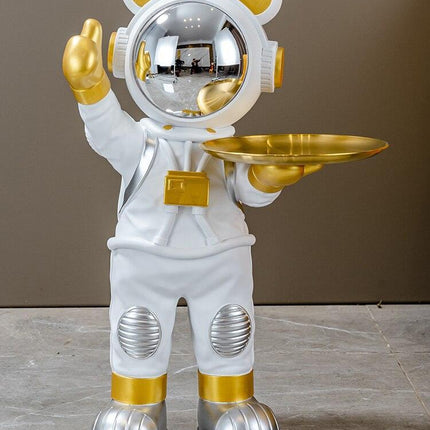 Chic Nordic Astronaut Floor Sculpture with Functional Key Organizer Tray for Elegant Home Decor - Très Elite