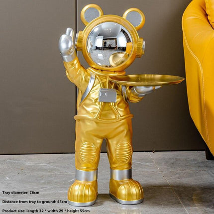 Chic Nordic Astronaut Floor Sculpture with Functional Key Organizer Tray for Elegant Home Decor